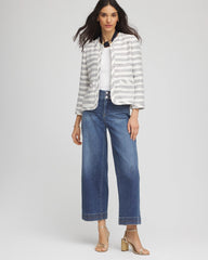Chico's - Striped Tweed Collarless Box Jacket