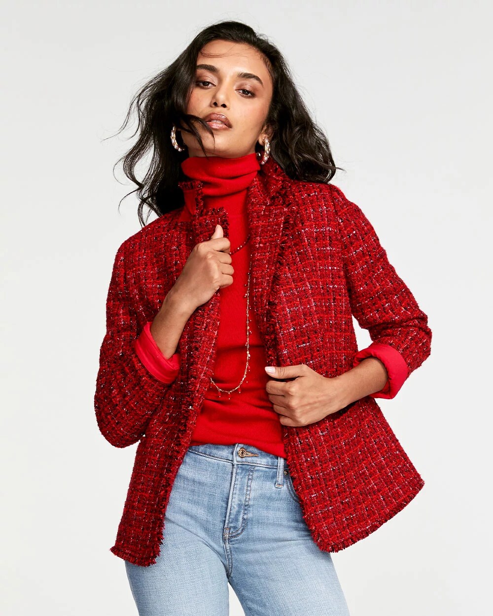 Chico's - Red Tweed Sequins Blazer