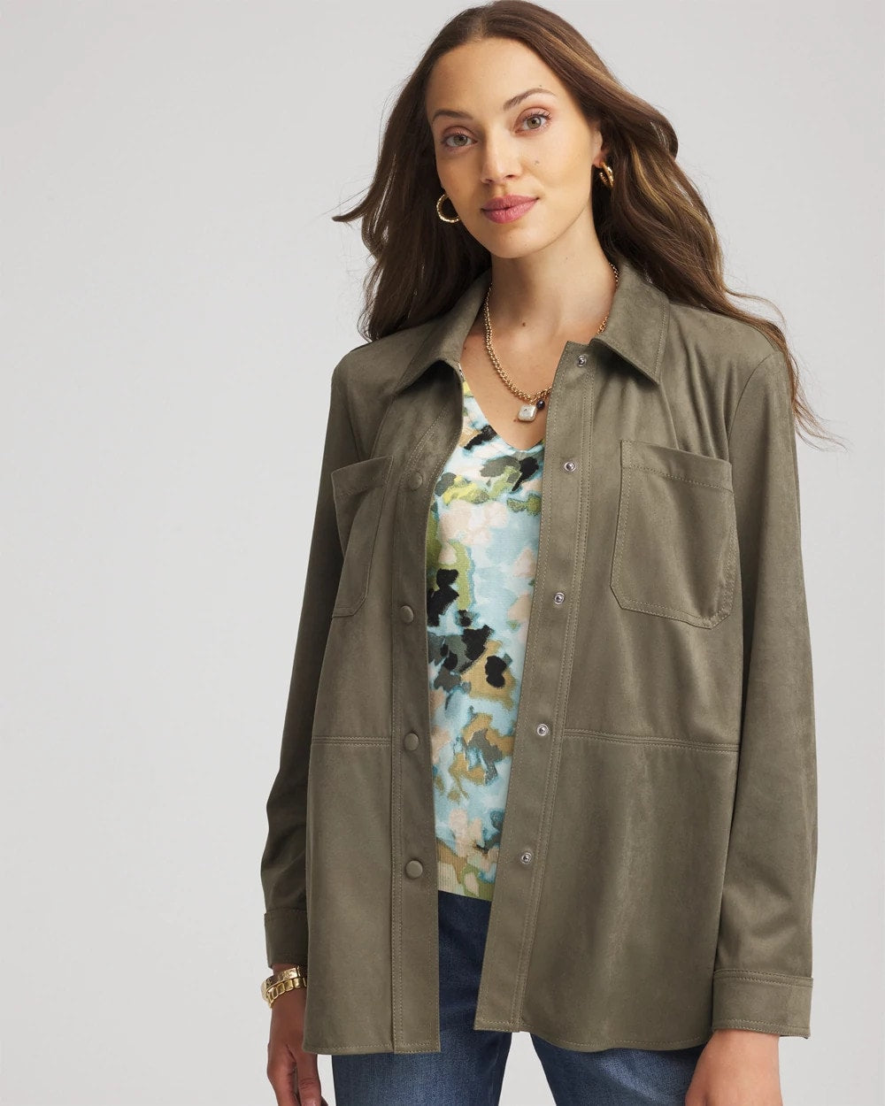 Chico's - Suede Collared Long-Sleeved Shacket