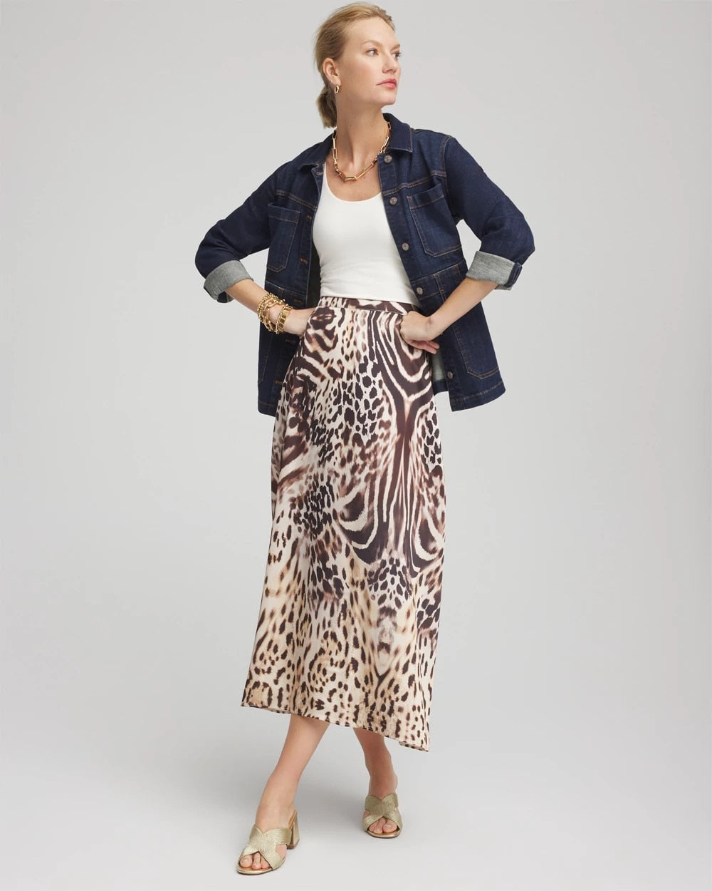 Chico's - Animal Bengal Marks Faux Satin Skirt