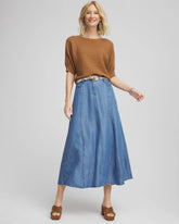 Chico's - Lightweight Denim Fly Front Midi Skirt