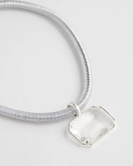 Chico's - Silvertone Gem Pendant Cord Necklace