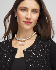 Chico's - Silvertone Gem Pendant Cord Necklace