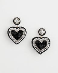 Chico's - Black Beaded Heart Drop Earrings