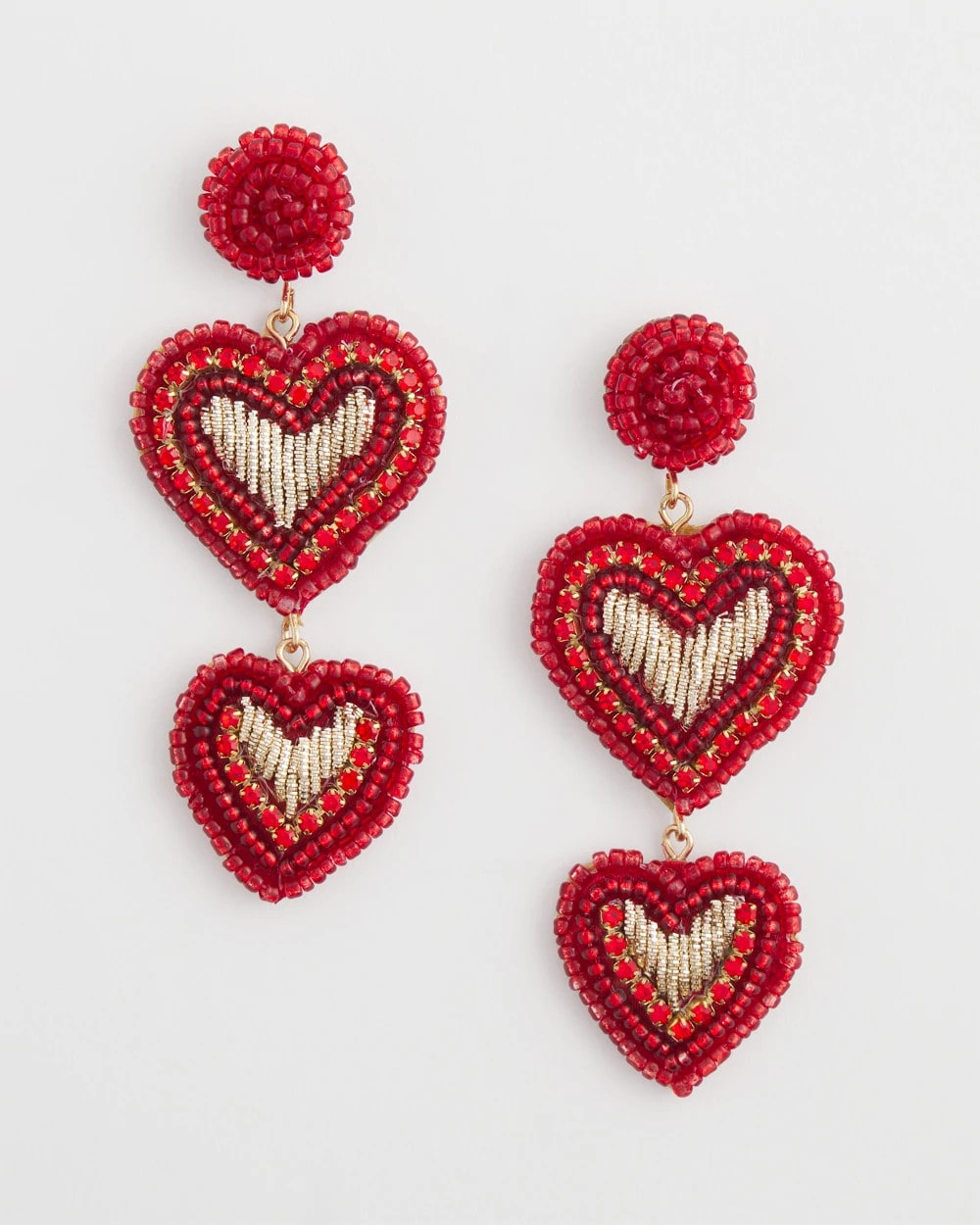 Chico's - Red Beaded Heart Drop Earrings