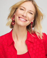 Chico's - Red Beaded Heart Drop Earrings