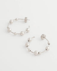 Chico's - Silvertone Beaded Hoop Earrings