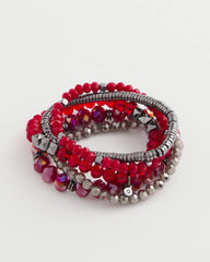 Chico's - Red Stretch Set of Five Beaded Bracelets