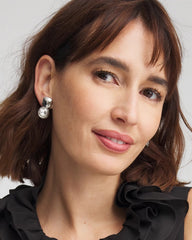 Chico's - No Droop™ Silver Tone Crystal Clip-On Earrings