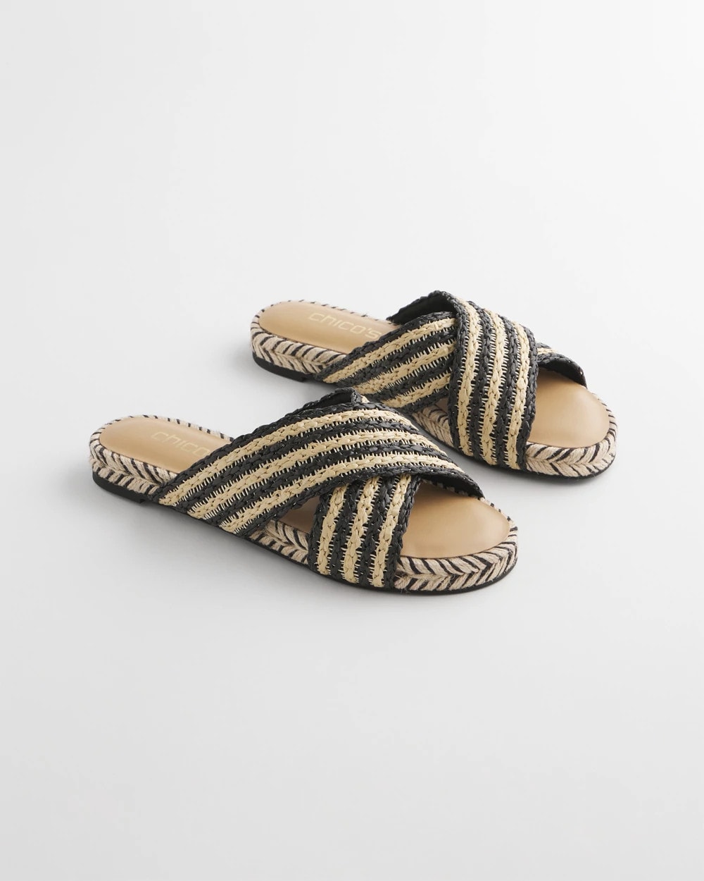 Chico's - Striped Raffia Cross-Strap Slide Sandal