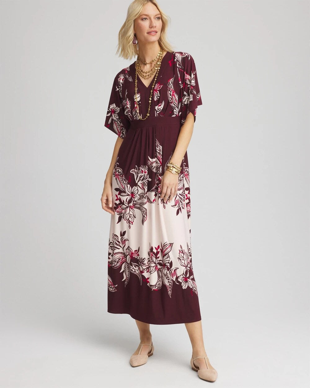 Chico's - Petite Floral Flutter-Sleeve Maxi Dress