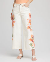 Chico's - Petite Floral High-Rise Wide-Leg Cropped Jeans