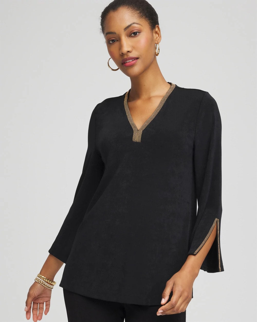 Chico's - Travelers™ Embellished V-Neck Flutter Sleeve Tunic