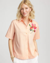 Chico's - No Iron™ Embroidered Floral Short-Sleeve Shirt