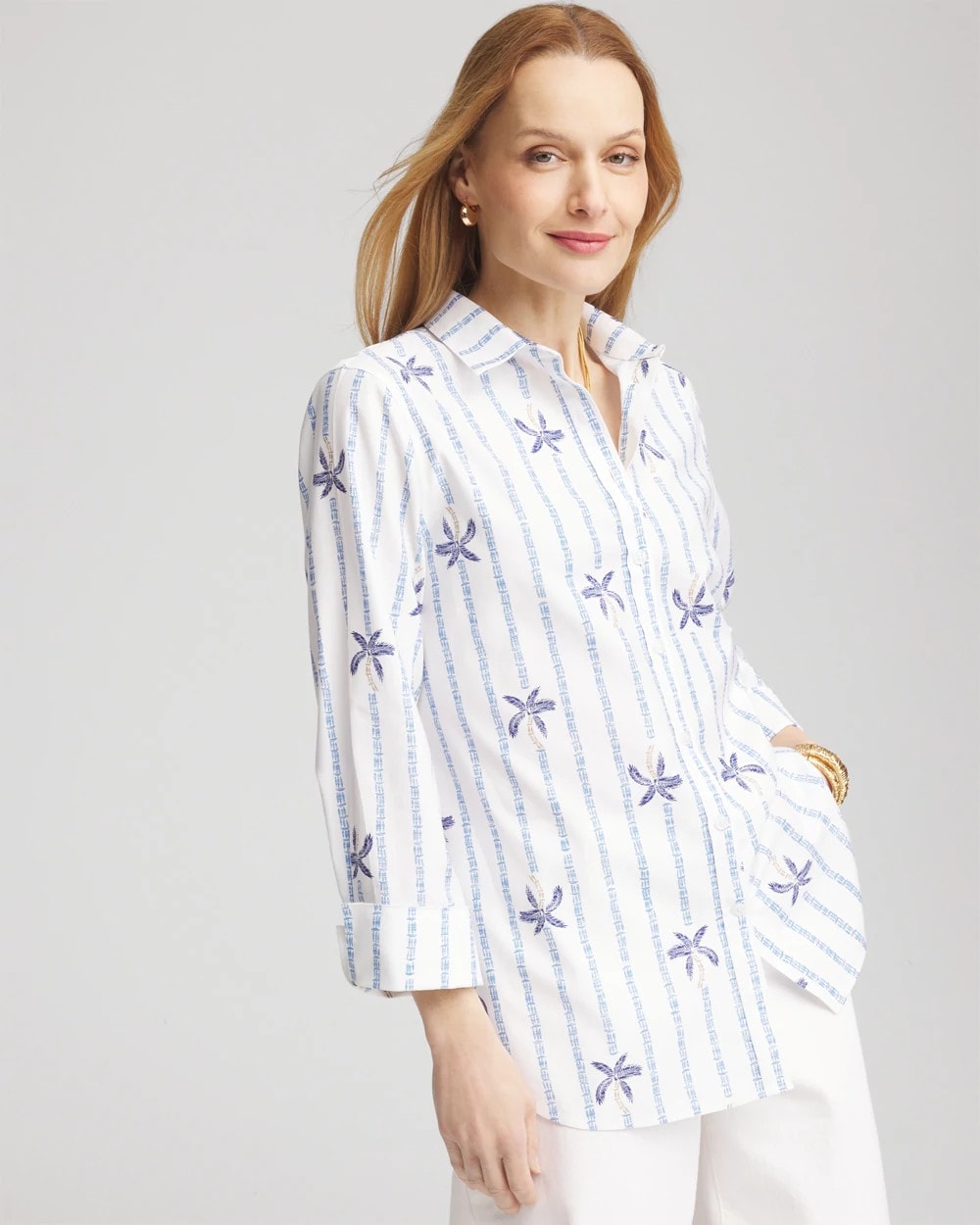 Chico's - No Iron™ Palm Striped Sateen Shirt