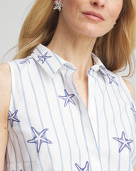 Chico's - No Iron™ Starfish Striped Sleeveless Sateen Shirt