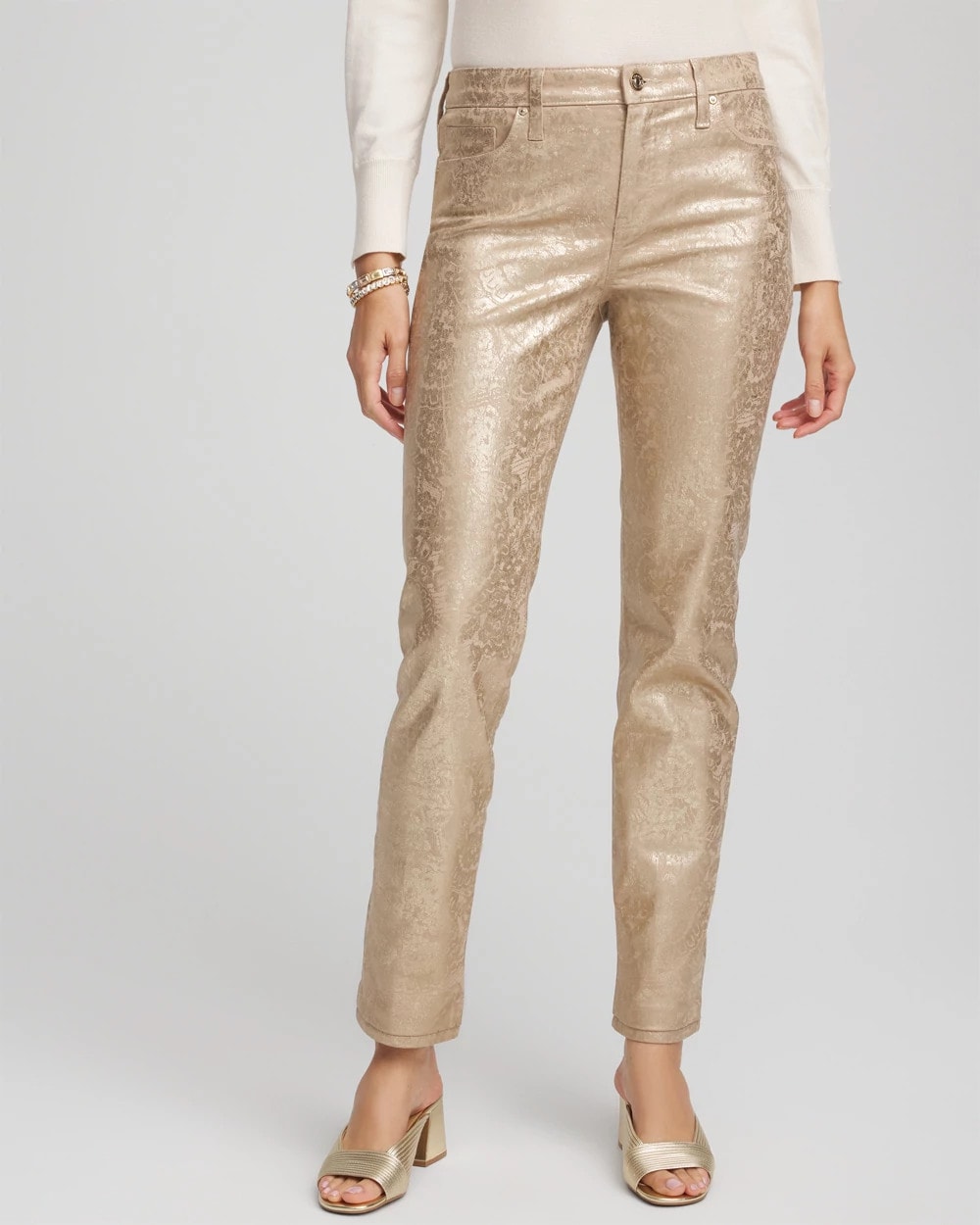 Chico's - Girlfriend Slim Ankle Foiled Lace Jeans