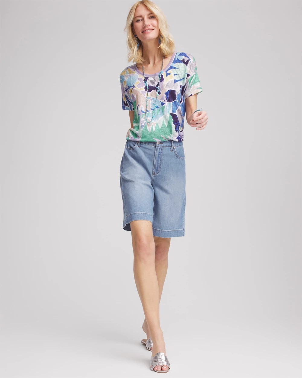 Chico's - Tropical Nights Sweater-Trim Linen Tee