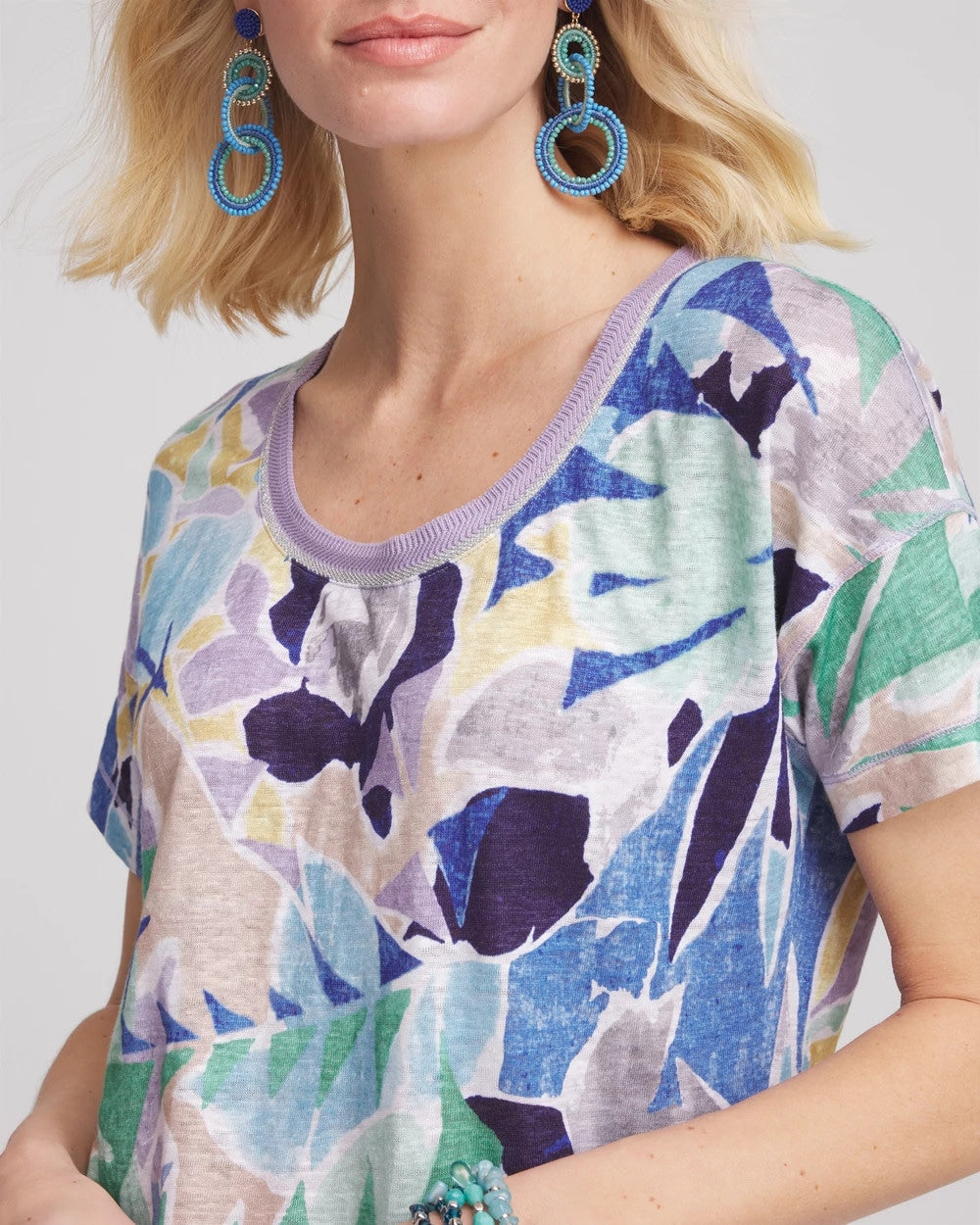Chico's - Tropical Nights Sweater-Trim Linen Tee