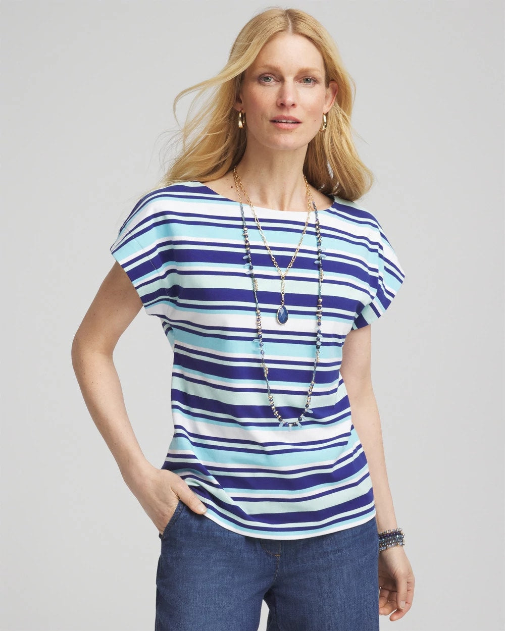 Chico's - Stripe Modern Cap Sleeve Tee