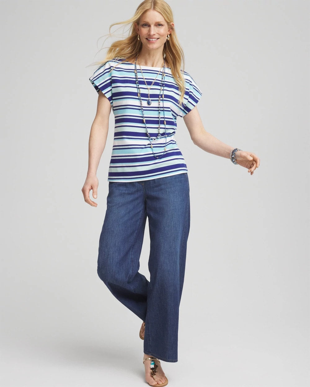 Chico's - Stripe Modern Cap Sleeve Tee