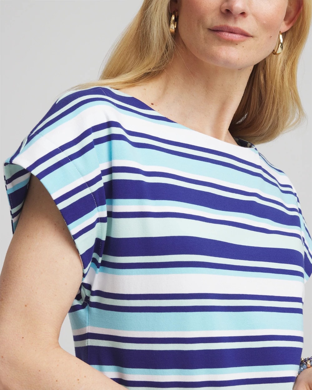 Chico's - Stripe Modern Cap Sleeve Tee