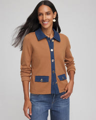 Chico's - Collared Denim Trim Cardigan