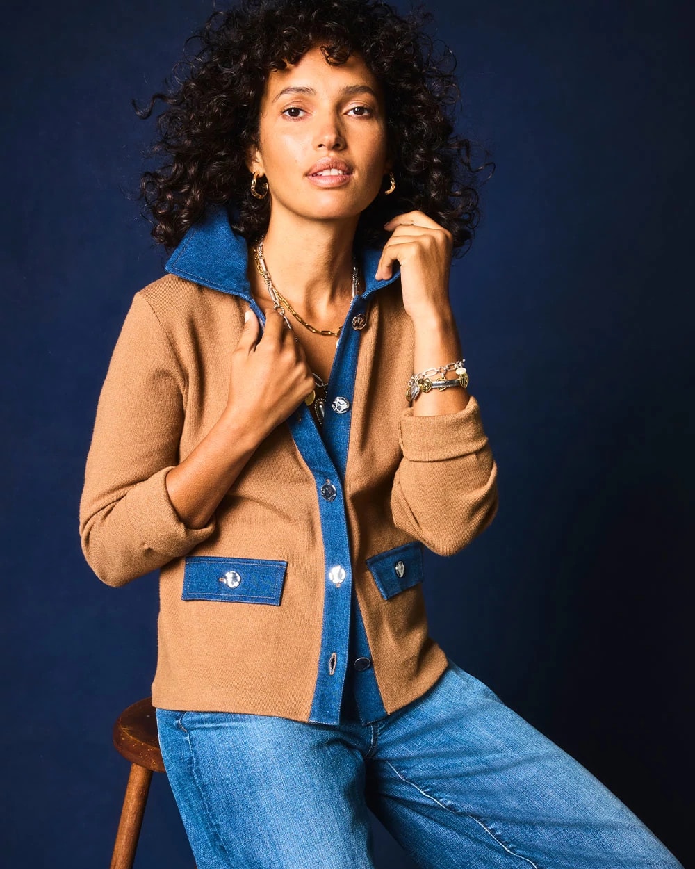 Chico's - Collared Denim Trim Cardigan