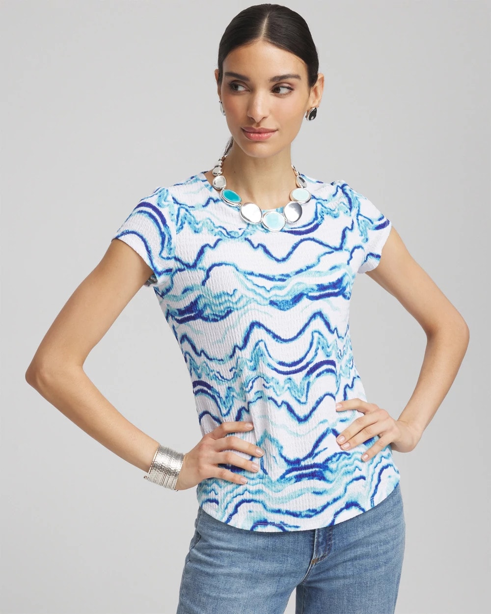 Chico's - Ocean Waves Cap Sleeve Dolman Tee