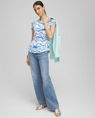 Chico's - Ocean Waves Cap Sleeve Dolman Tee