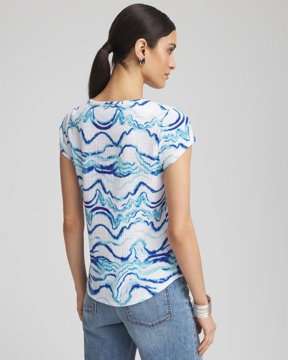 Chico's - Ocean Waves Cap Sleeve Dolman Tee