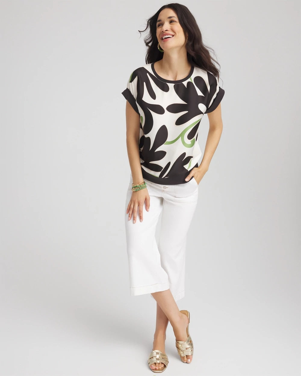 Chico's - Floral Rib-Knit Satin Top