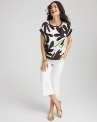Chico's - Floral Rib-Knit Satin Top