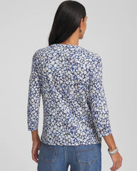 Chico's - Printed Slub Splitneck Button Tee