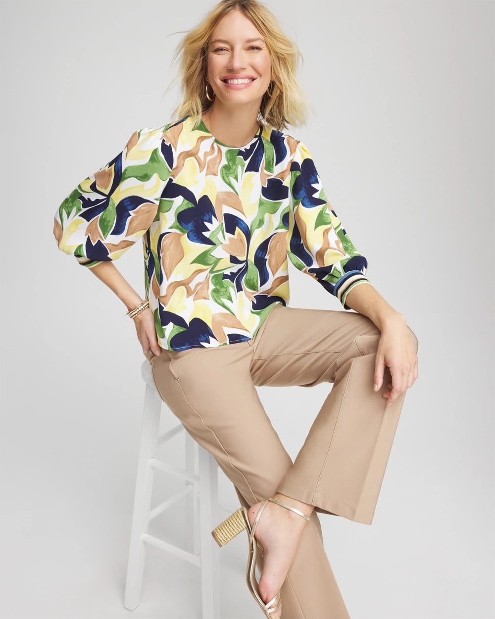 Chico's - Mod Blooms Matte Satin Pullover