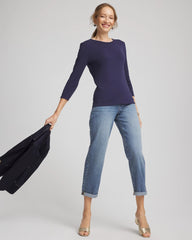 Chico's - Pima Cotton Crewneck Button Tee