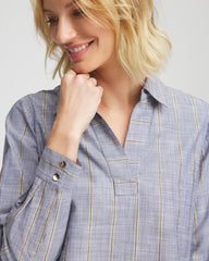 Chico's - Striped Soft Denim Popover