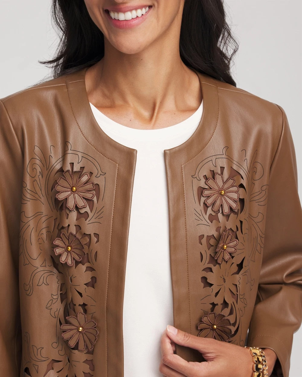 Chico's - Floral Cutwork Faux Leather Jacket