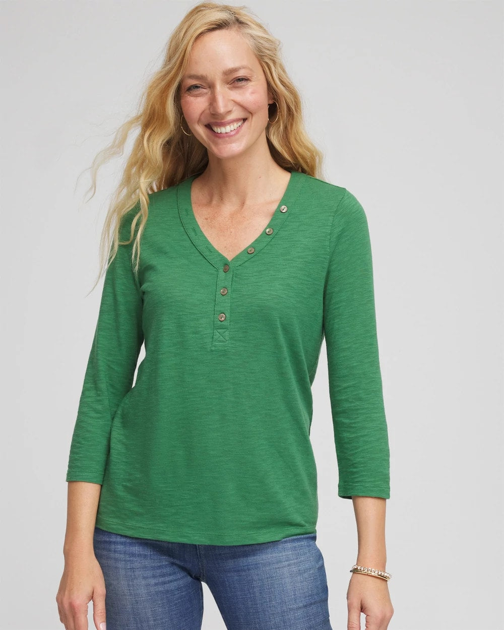 Chico's - Slub Splitneck Button Tee