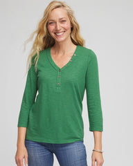 Chico's - Slub Splitneck Button Tee