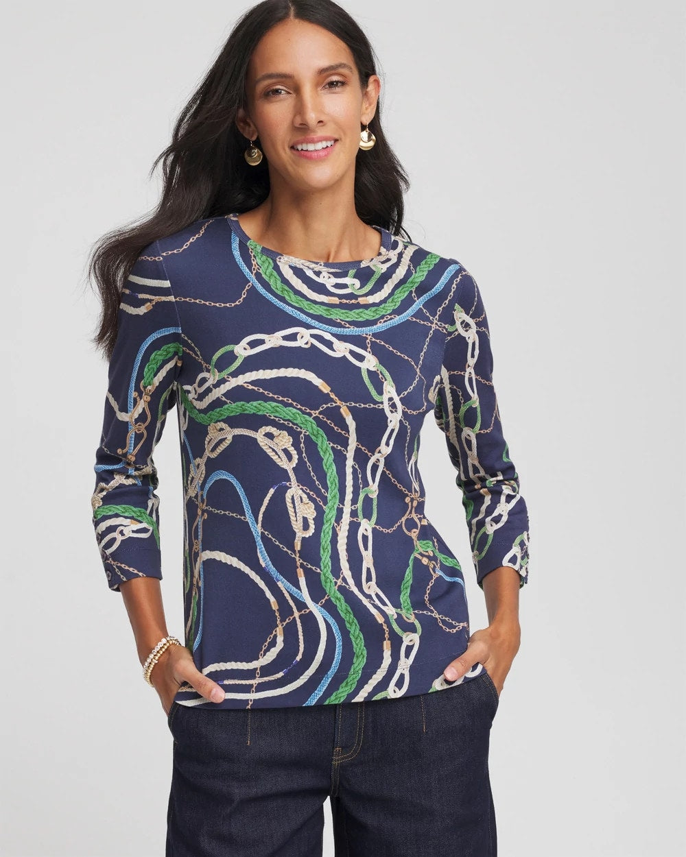 Chico's - Status Pima Button Sleeve Tee