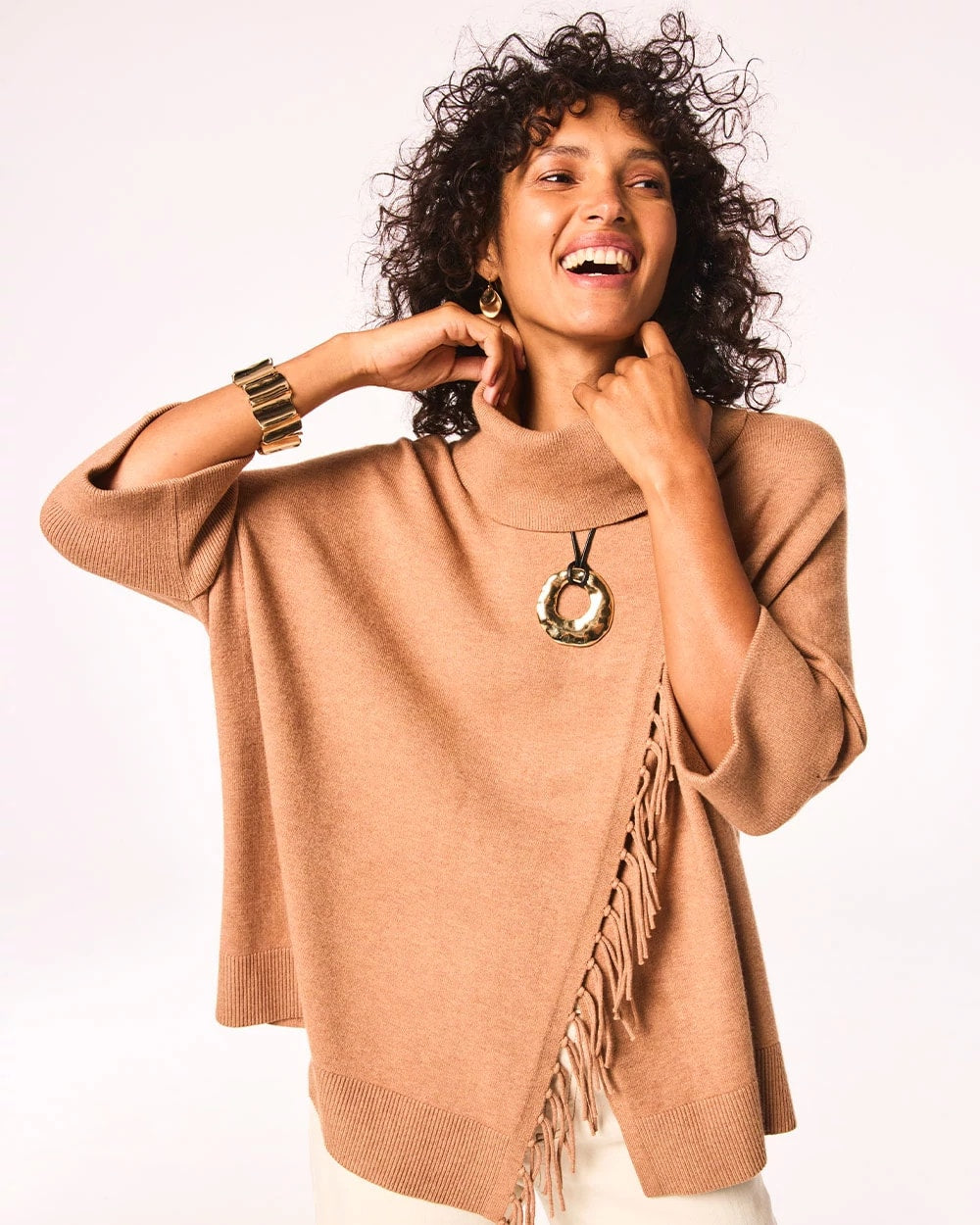 Chico's - Cowlneck Knit Fringe Poncho