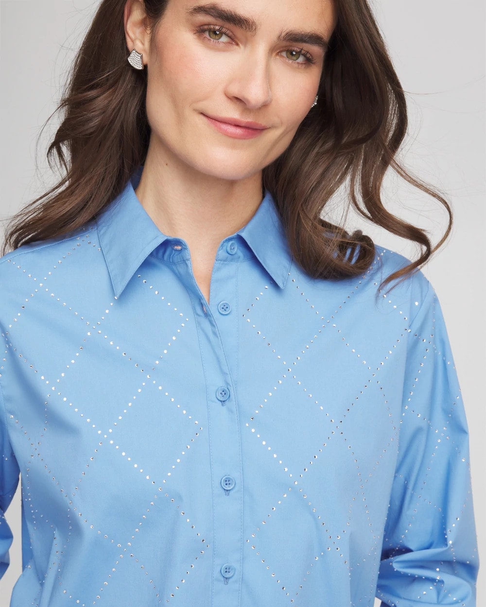 Chico's - Embellished Stretch Cotton Collared Shirt