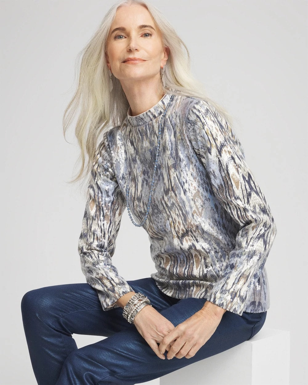 Chico's - Sequin Reptile Funnel Neck tee