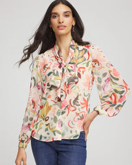 Chico's - Floral Jacquard Tie-Front Blouse