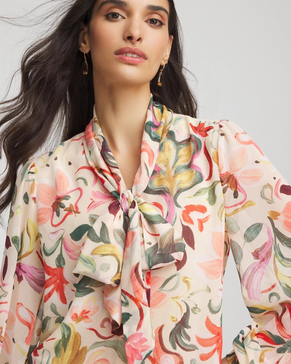 Chico's - Floral Jacquard Tie-Front Blouse