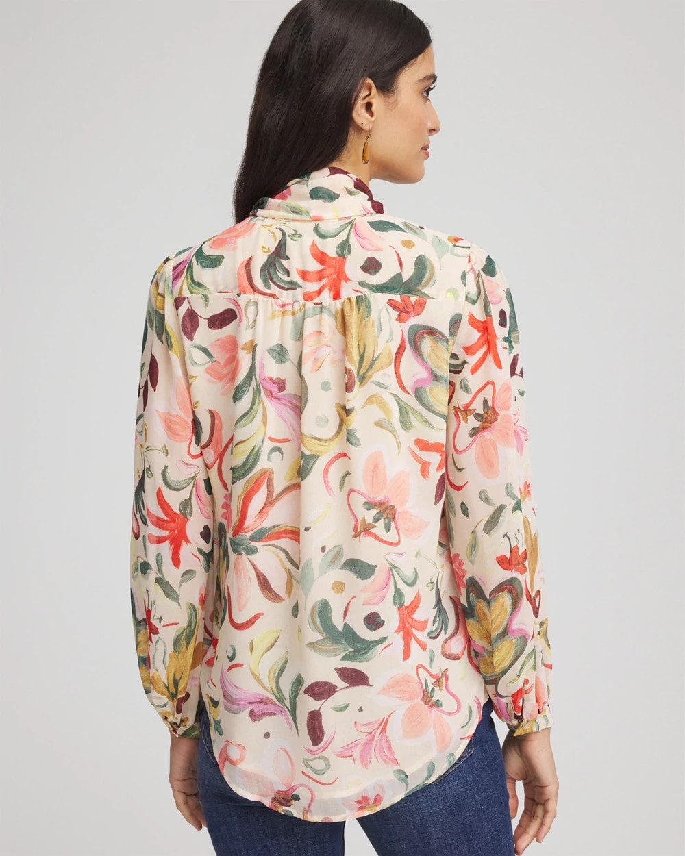 Chico's - Floral Jacquard Tie-Front Blouse