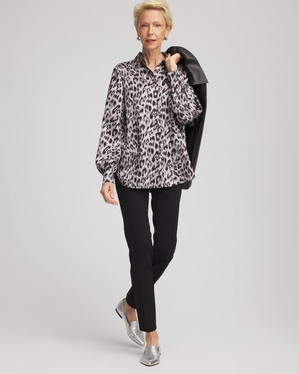 Chico's - Faux Silk Snowy Animal Shirt