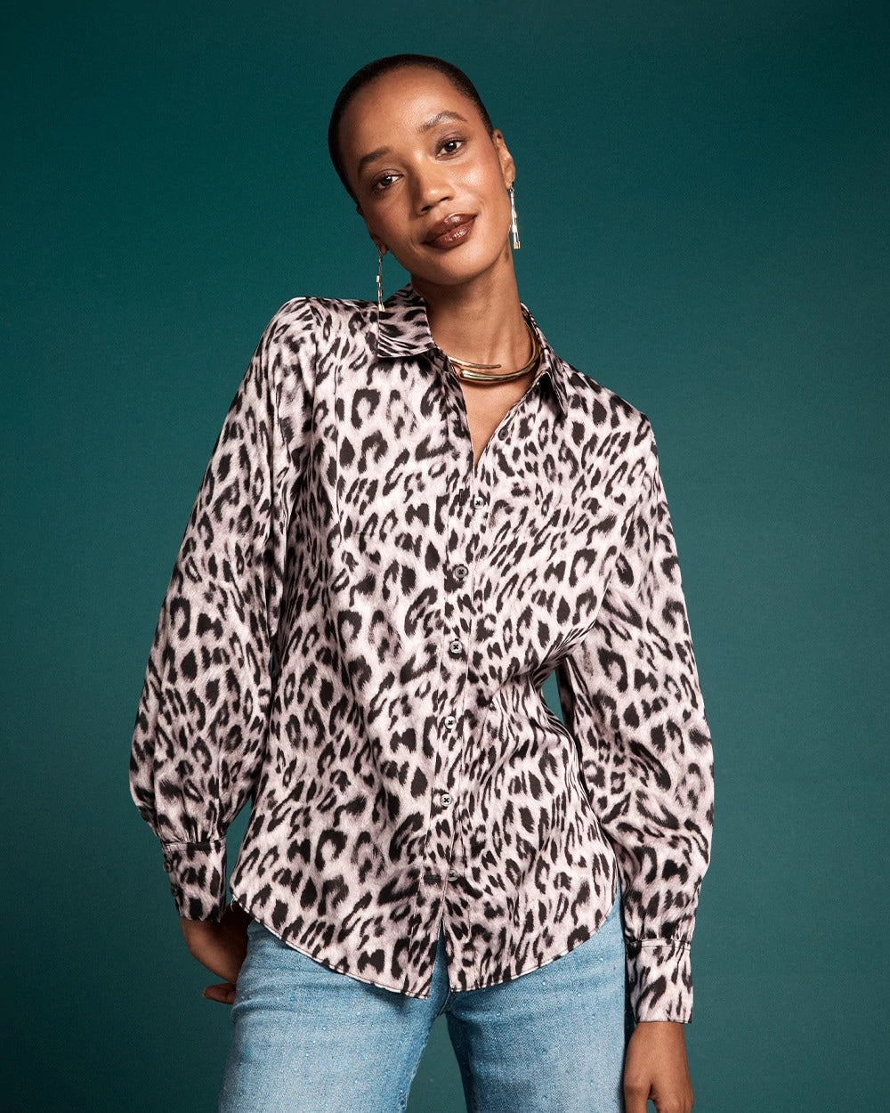 Chico's - Faux Silk Snowy Animal Shirt