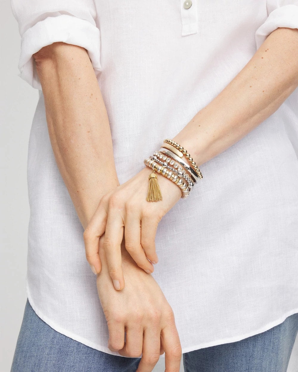 Chico's - Silver-tone Medium Bead Stretch Bracelet